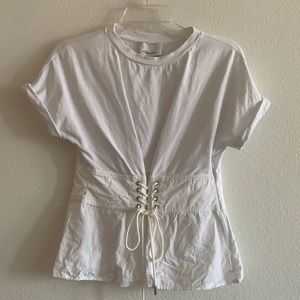 3.1 Phillip Lim White Short Sleeve Corset T-shirt, XS